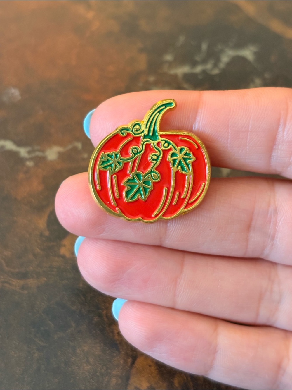 Enamel Pumpkin Pin - Red and Green Fall Accessory